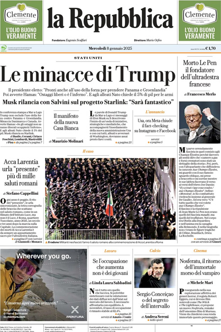 La Repubblica dell'8 gennaio