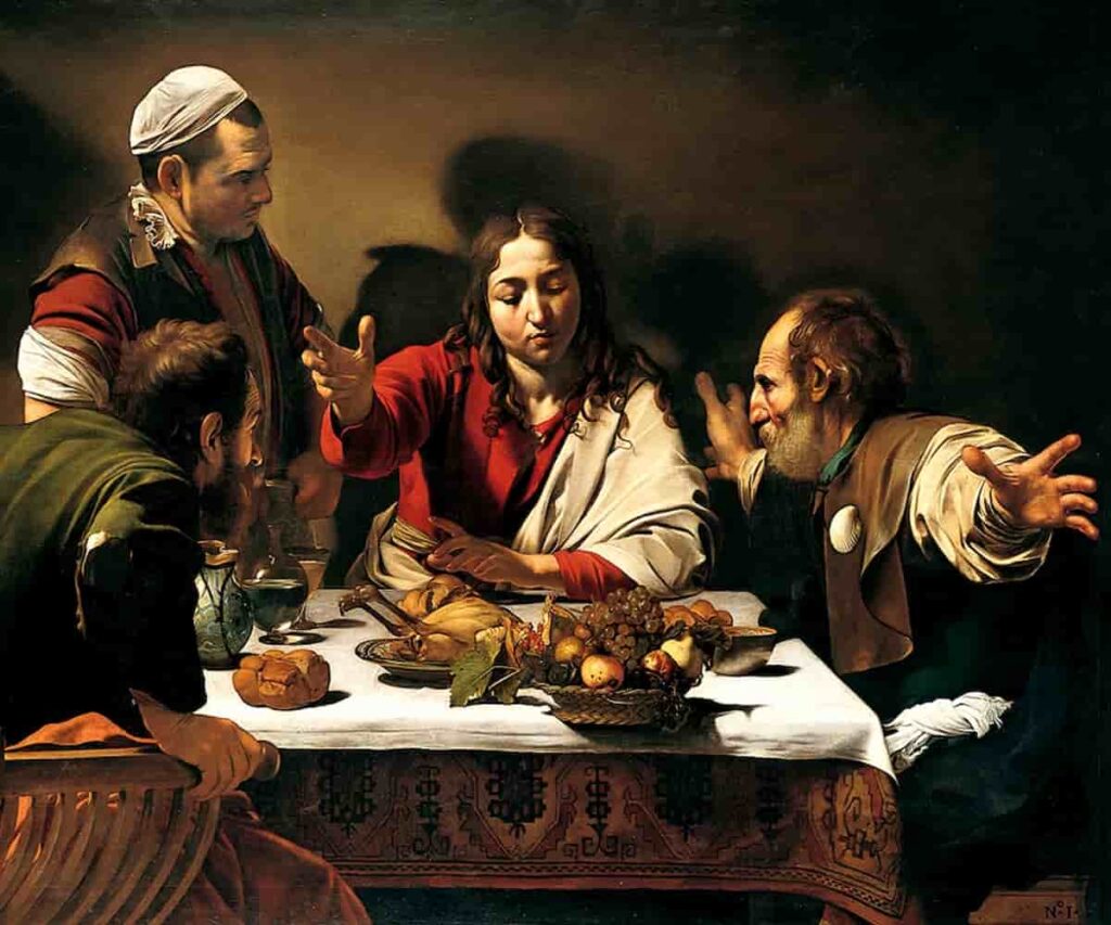 Gesù a emmaus. dipinto di caravaggio