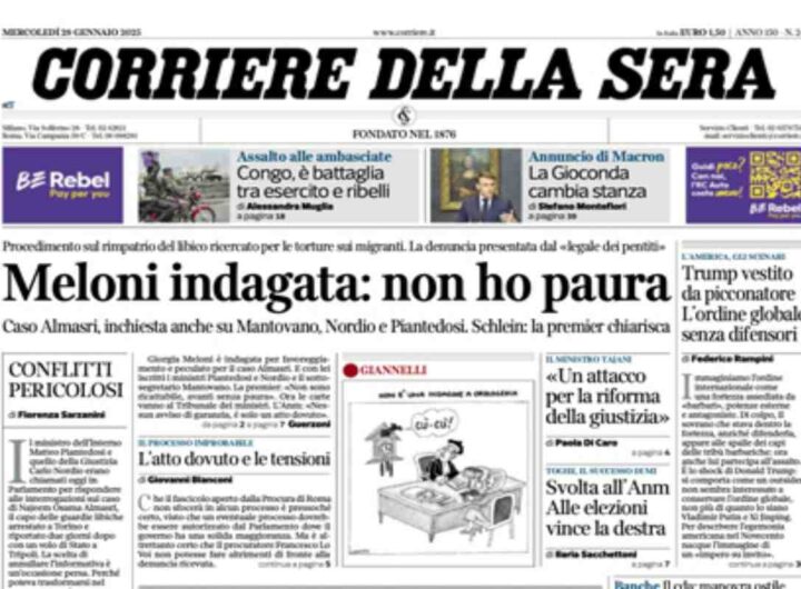 La prima pagina di oggi del Corriere della Sera