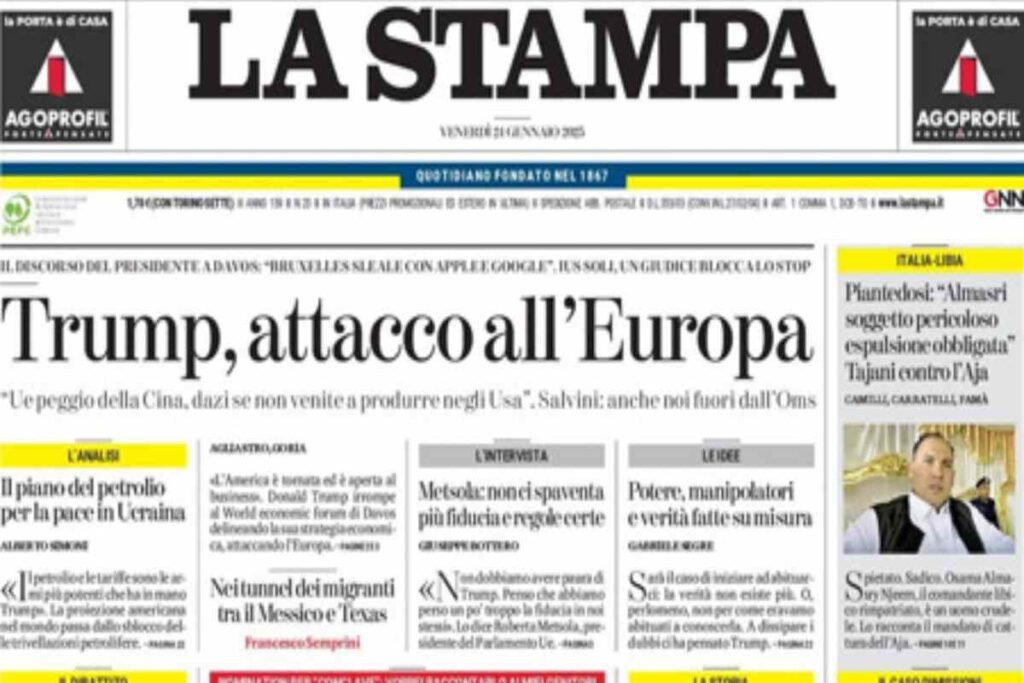 La Stampa, prima pagina