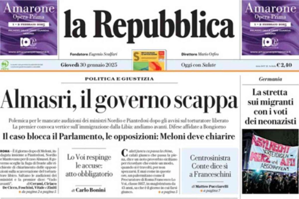 La prima pagina di Repubblica