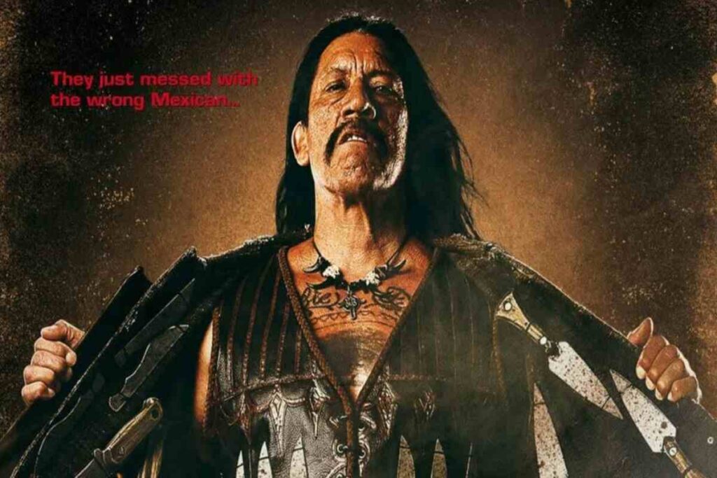 La locandina del film Machete, di Robert Rodriguez, con l'attore Danny Trejo in evidenza