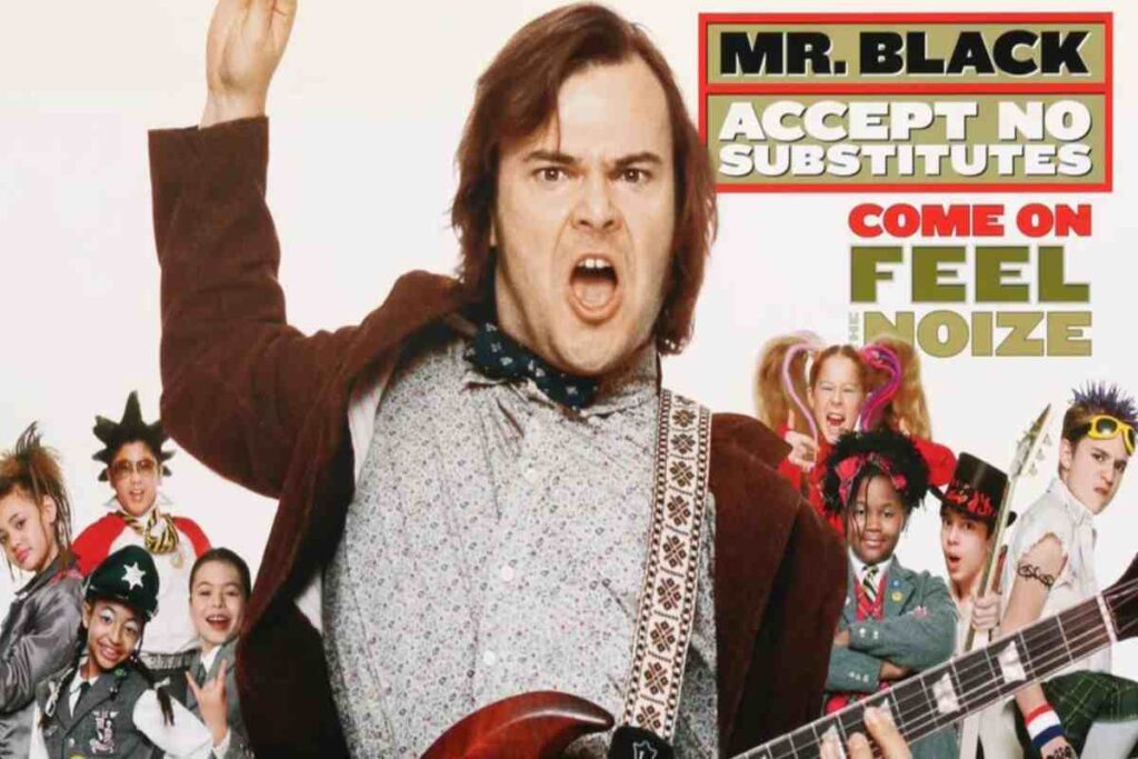 La locandina del film School of Rock, con l'attore Jack Black in evidenza