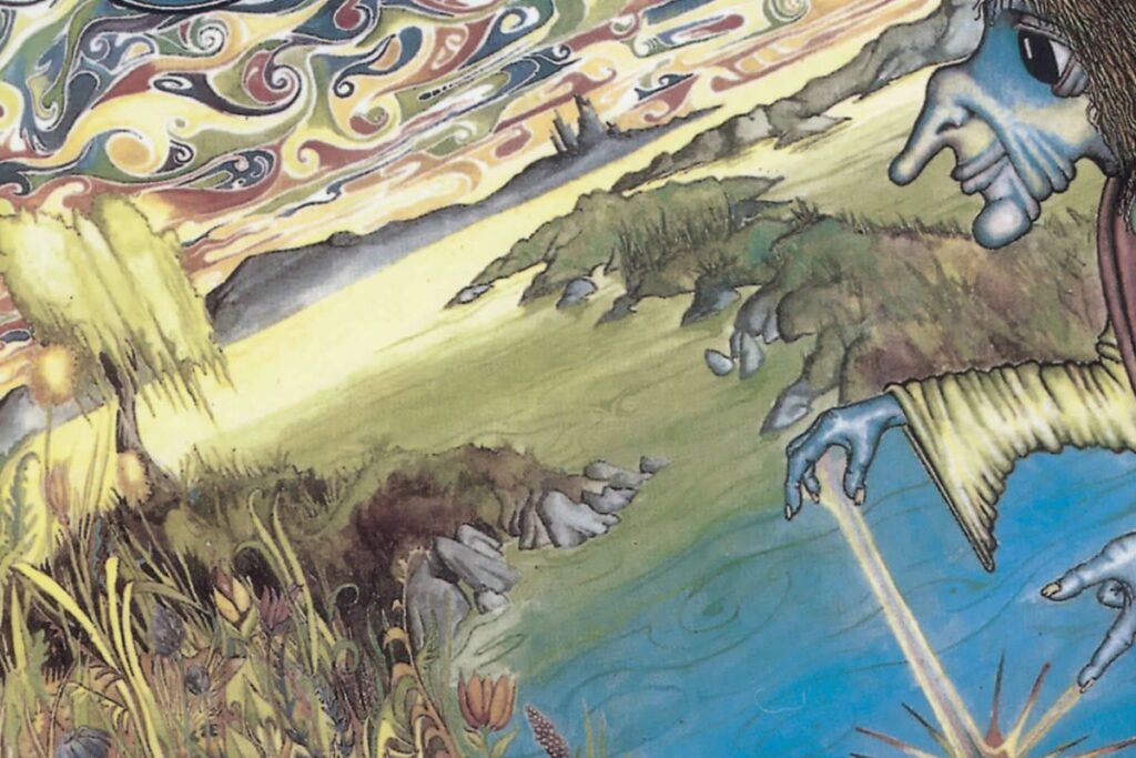 L'immagine di copertina dell'album PUngent Effulgent degli Ozric Tentacles, disegnata in un ambiente extraterrestre