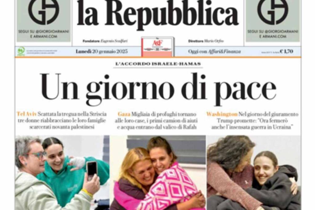 prima pagina repubblica oggi 20 gennaio 2025