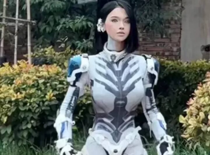 ragazza vestita da robot