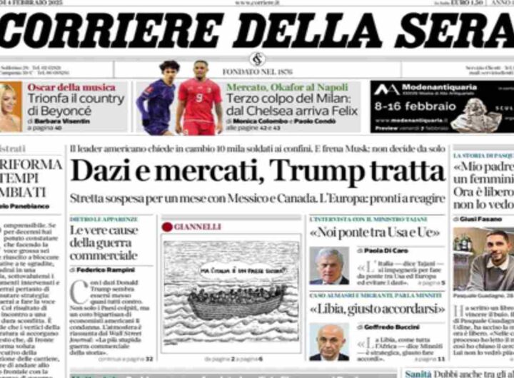 Il Corriere della Sera, la prima pagina di oggi