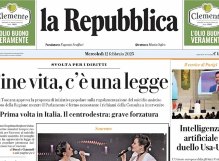 Repubblica, la prima pagina di oggi