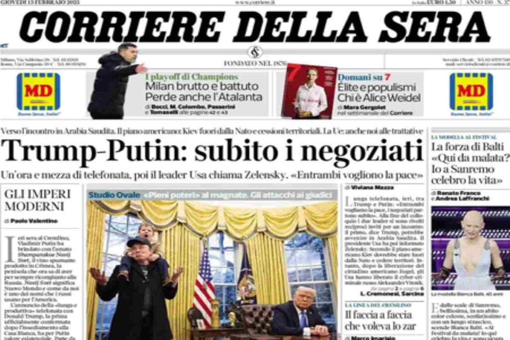 Il Corriere della Sera, la prima pagina di oggi