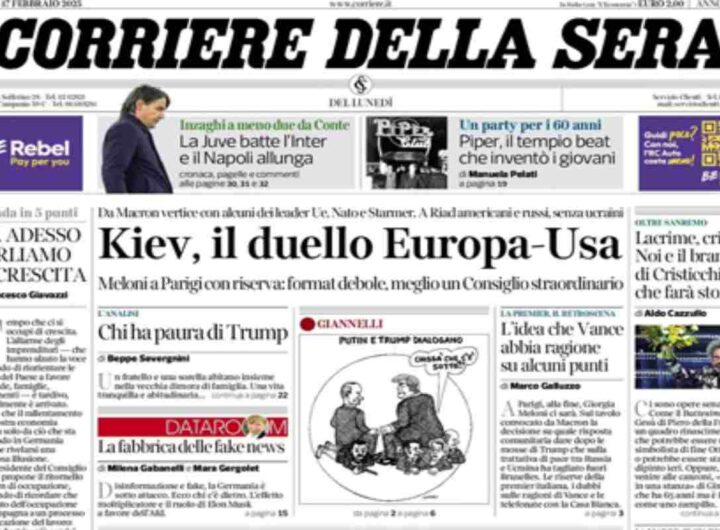 Il Corriere della Sera, la prima pagina di oggi