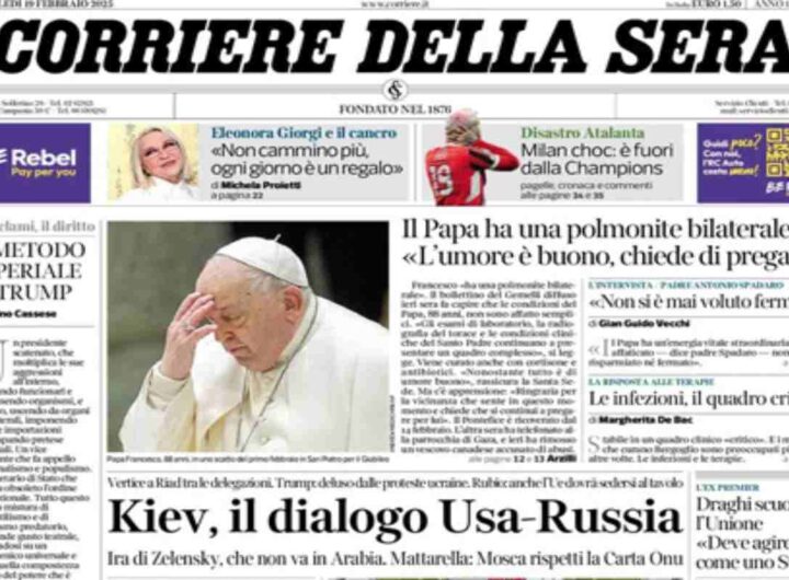 Il Corriere della Sera, la prima pagina di oggi