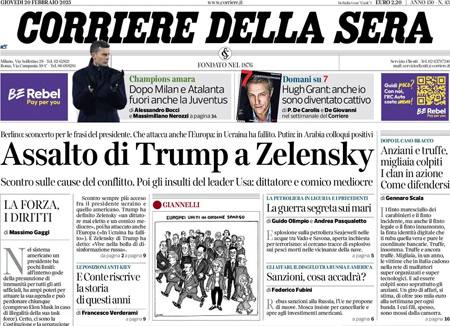 Il Corriere della Sera, la prima pagina di oggi