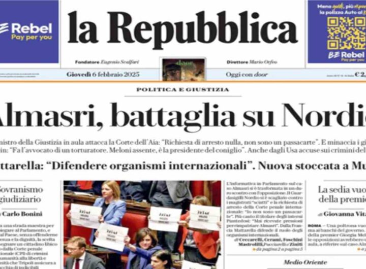 La Repubblica, la prima pagina di oggi