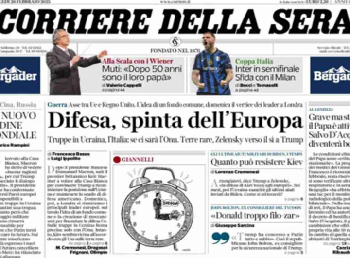 Il Corrriere della Sera, la prima pagina di oggi