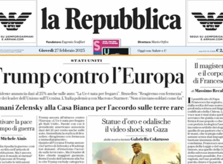 La prima pagina di oggi di Repubblica