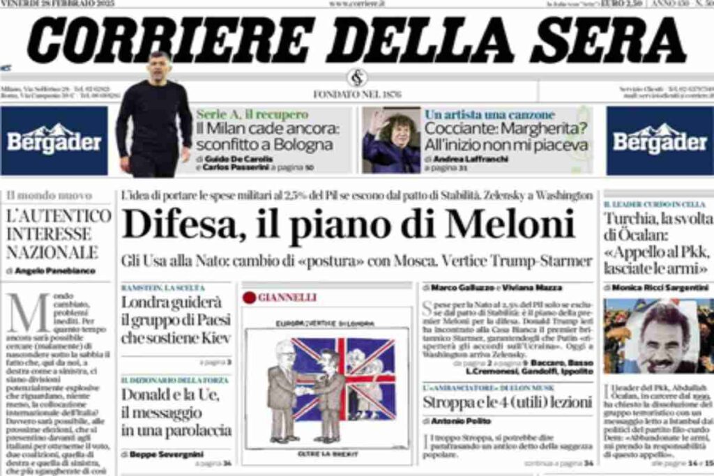 Il Corriere della Sera, la prima pagina di oggi