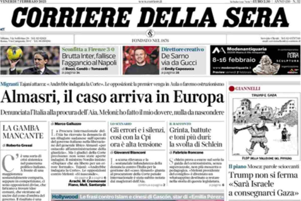 Il Corriere della Sera, la prima pagina di oggi