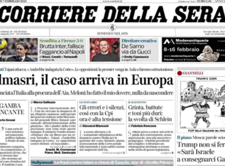 Il Corriere della Sera, la prima pagina di oggi