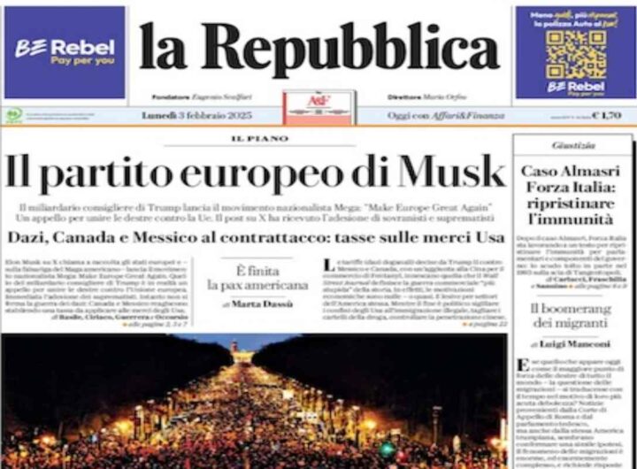 La prima pagina di oggi di Repubblica