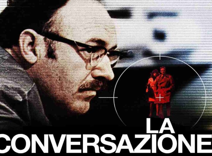 La locandina del film La conversazione, di Francis Ford Coppola, con l'attore Gene Hackman in evidenza