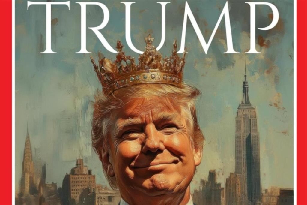 La copertina del fake Time con Trump incoronato