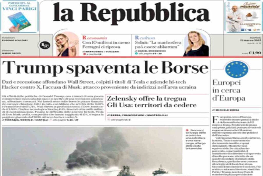 Repubblica, la prima pagina di oggi