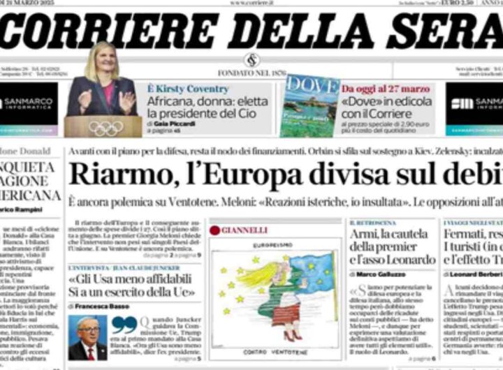 Il Corriere della Sera, la prima pagina di oggi