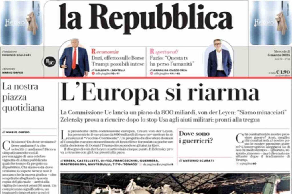 Repubblicas, la prima pagina di oggi