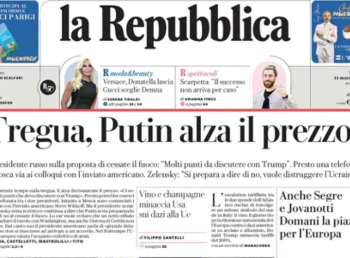 Repubblica, la prima pagina di oggi