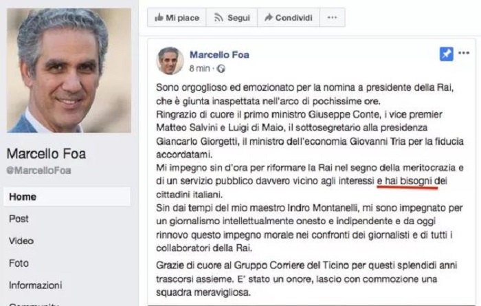 Il post di Marcello Foa