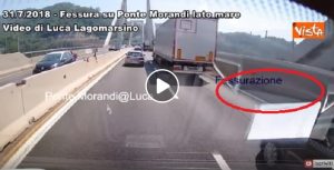 Ponte Morandi di Genova: la fessura sulla carreggiata lato mare. VIDEO del 31 luglio