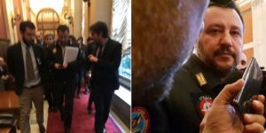Matteo Salvini con la giacca della polizia alla Camera. Pd insorge: "E' vietato"