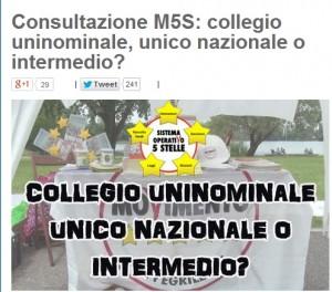 Blog Beppe Grillo, nuovo sondaggio: "Collegio uninominale, unico o intermedio?"