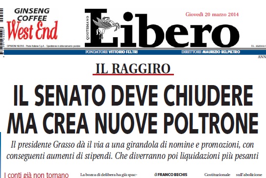 "Il Senato deve chiudere ma crea nuove poltrone", Franco Bechis su Libero