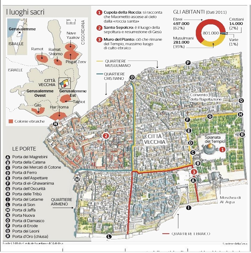 Mappa di Gerusalemme. Tutti i luoghi simbolo della "guerra religiosa"